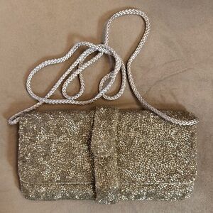 Silver beaded clutch by Valerie Stevens